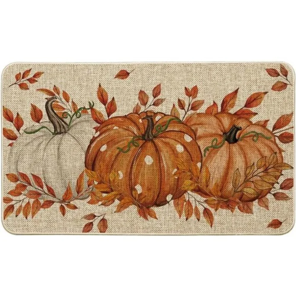 Orange Dot Pumpkin Eucalyptus Fall Doormat, Low-Profile, Indoor/Outdoor, 17x29‎